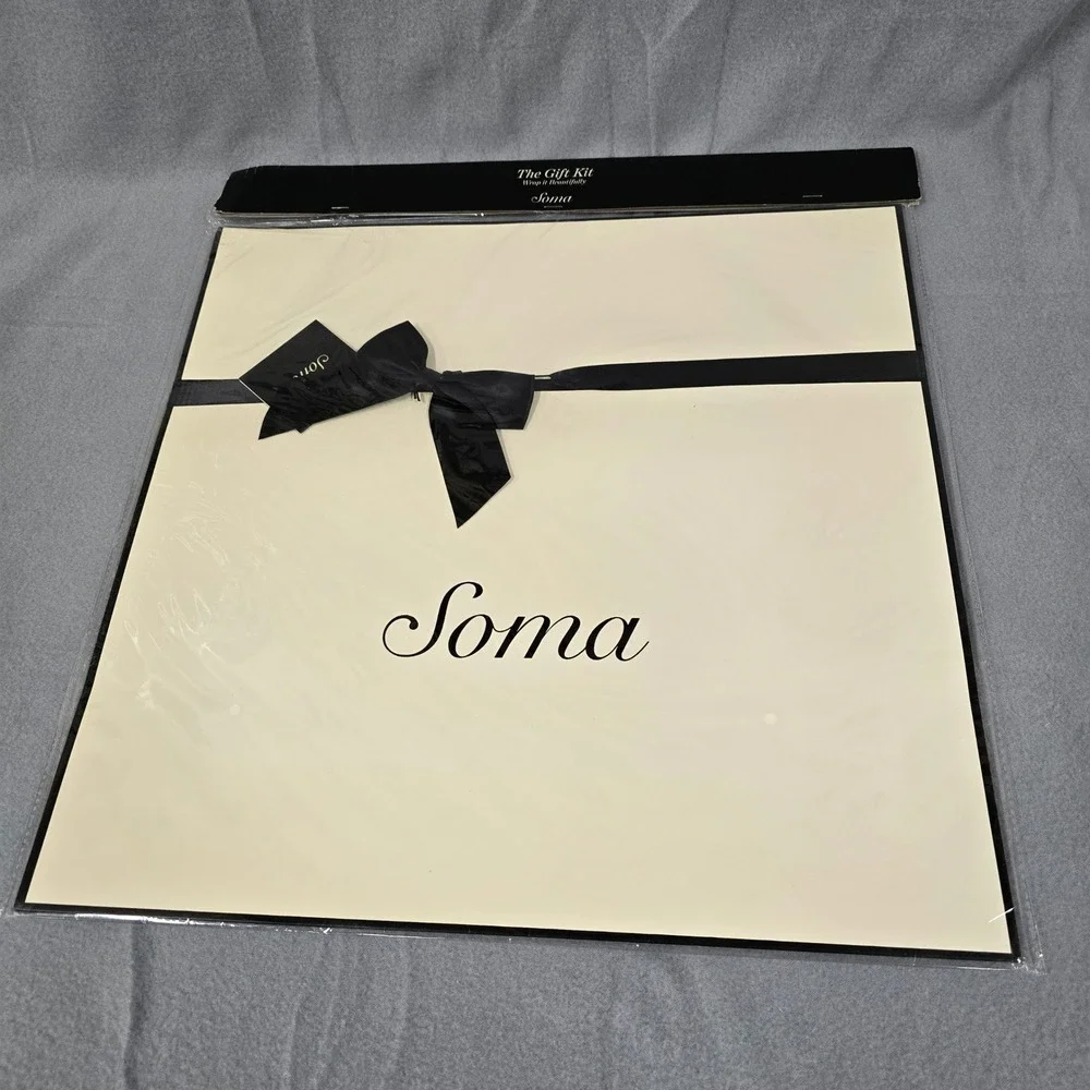 Gift Kit Cream Black Satin Ribbon Tissue Paper Note Card